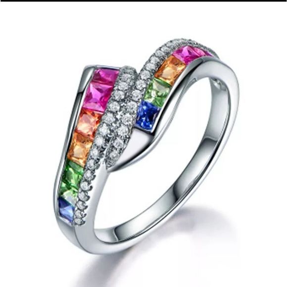 Sterling Silver 925 rainbow of topaz pride ring unisex sz 9 new - Picture 1 of 4